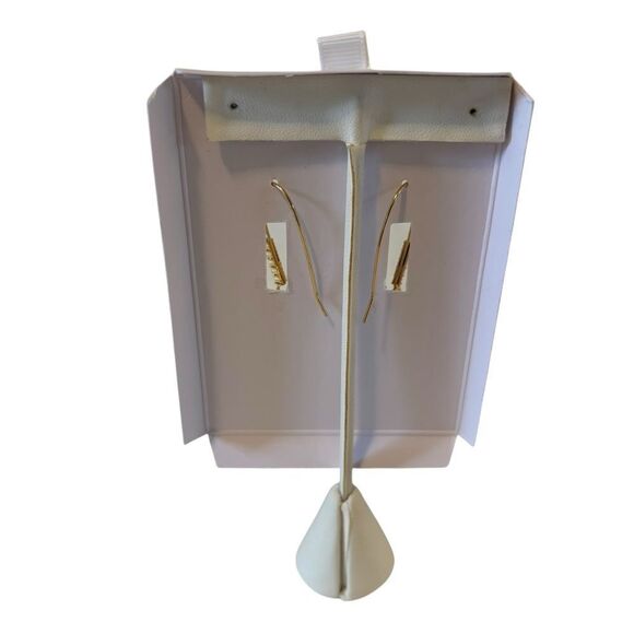 Striking Gold Tone Long Drop Heart Earrings Encircled w/ Pave Crystals. - Picture 5 of 6